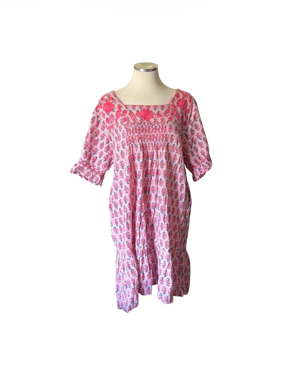 Uncle Frank Pink Floral Smocked Midi Dress
